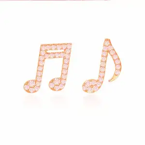 Γυναικεία σκουλαρίκια Νότες με Λευκές πέτρες  ροζ-χρυσό bode 01707