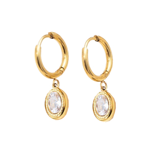 Γυναικεία σκουλαρίκια Λευκές Πέτρες Ζιργκόν ατσάλι 316L χρυσό bode 01999