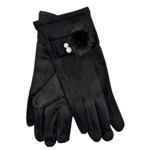 Women's fur neck-gloves set Verde 12-0492 black