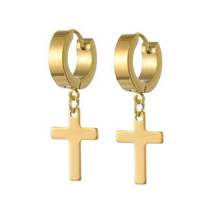 Unisex σκουλαρικια κρίκοι με σταυρό ζευγάρι ατσαλι316L χρυσό Art02060 