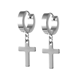 Unisex σκουλαρικια κρίκοι με σταυρό ζευγάρι ατσαλι316L ασημί Art02060