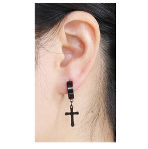 Unisex earrings hoop cross steel pair 316L black 