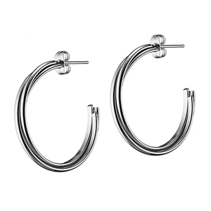 Steel earring 316L triple silver ring 3cm
