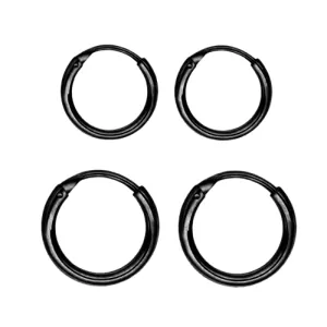 Σκουλαρίκια κρικάκια λεπτά Set 2 ζευγάρια 10mm & 8mm ατσάλι 316L μαύρο bode 02083