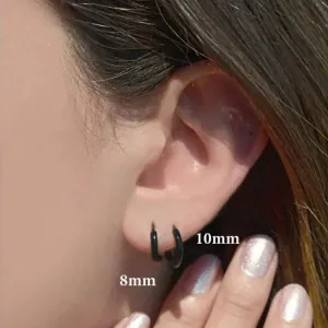 Σκουλαρίκια κρικάκια λεπτά Set 2 ζευγάρια 10mm & 8mm ατσάλι 316L μαύρο bode 02083