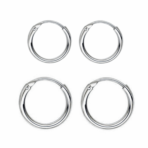 Hoop earrings Set 2 pairs steel 316L silver 