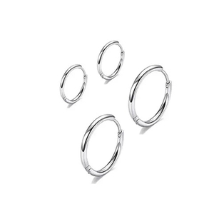 Hoop earrings Set 2 pairs steel 316L silver 