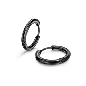 Unisex σκουλαρίκια ζευγάρι κρίκοι ατσάλι 316L μαύρο 10mm Art02095