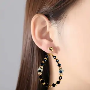 Women's Earrings Handmade with Black Crystal Beads