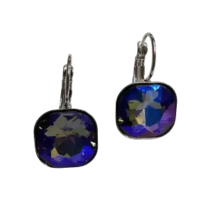 Γυναικείο σκουλαρίκι μπλε ιριδίζον πέτρα ατσάλι 316L ασημί bode02127
