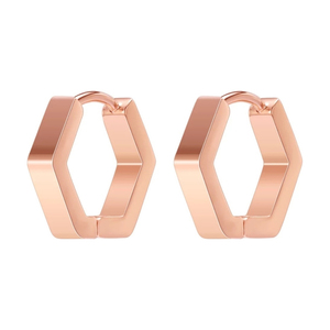 Σκουλαρίκια κρίκοι εξάγωνοι ζευγάρι ατσάλι 316L ροζ-χρυσό bode02128
