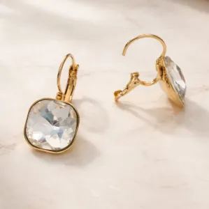 Women's Earrings with White Stone made of 316L Stainless Steel and rose-gold 