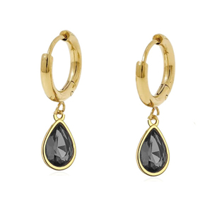 Γυναικεία σκουλαρίκια Μαύρες Πέτρες Ζιργκόν ατσάλι 316L χρυσό bode 02167