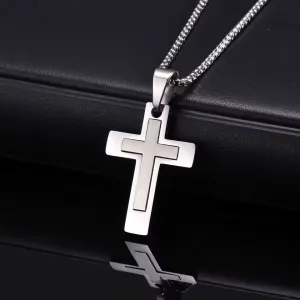 Μens necklace cross steel silver