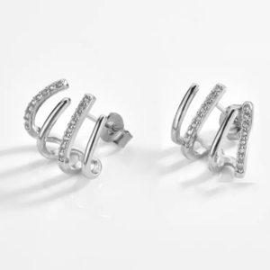 Women's earrings Hoop with white stones steel 316 silver 