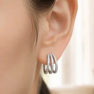 Women's earrings Hoop with white stones steel 316L silver 