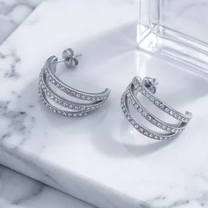 Women's earrings Hoop with white stones steel 316L silver 