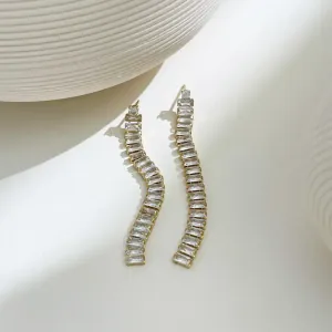 Γυναικεία σκουλαρίκια μακριά με Λευκές Πέτρες ατσάλι 316L χρυσό bode 02210
