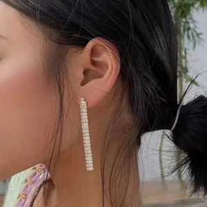 Women's long earrings with White Stones steel 316L silver bode 02211