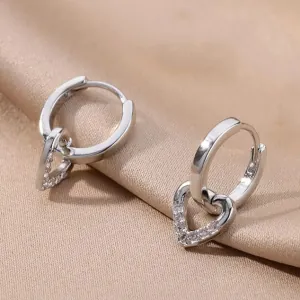Women's earrings Hearts White Stones stainless steel silver