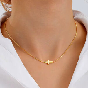 Women's Cross Necklace Stainless Steel Gold Plated