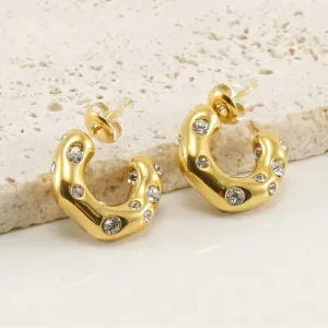 Women's earrings Hoop with white stones steel 316 gold