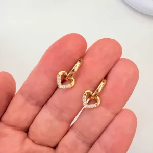 Children's earrings Gold Plated Hearts White Stones Stainless Steel