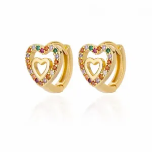 Children's earrings hypoallergenic Gold Plated Hearts Stones zircon multi stainless steel
