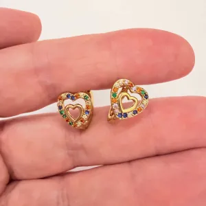 Children's earrings hypoallergenic Gold Plated Hearts Stones zircon multi stainless steel