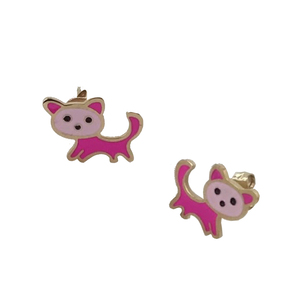 Children's earrings hypoallergenic Cats steel 316L pink