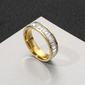 Γυναικείο δαχτυλίδι βέρα με λευκές πέτρες ατσάλι 316L χρυσό bode 02921