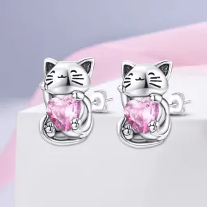 Children's earrings hypoallergenic Cat silver 925 silver