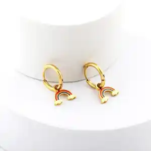 Children's earrings hypoallergenic rings rainbow steel 316L gold 