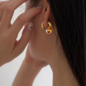 Women's earrings douple sited Chunky Drops steel 316L gold bode 02683
