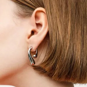 Γυναικεία σκουλαρίκια Διπλής Όψης Chunky Drops ατσάλι 316L ασημί bode 02684