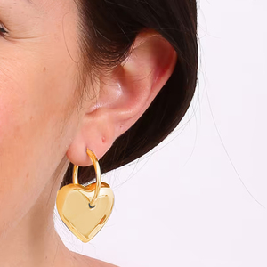 Γυναικεία σκουλαρίκια Κρίκοι με Καρδιά ατσάλι 316L χρυσό bode 02695