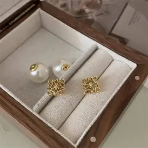 Women's earrings douple sited with pearl gold bode 02715