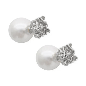 Women's earrings douple sited with pearl silver bode 02715