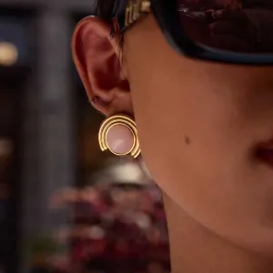 Γυναικεία σκουλαρίκια Ροζ Πέτρα επιχρυσωμένα ανοξείδωτο ατσάλι  bode 02719