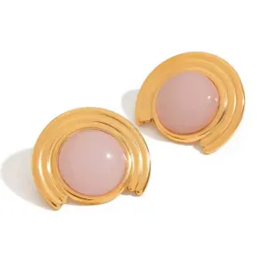 Γυναικεία σκουλαρίκια Ροζ Πέτρα επιχρυσωμένα ανοξείδωτο ατσάλι  bode 02719