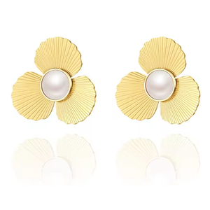 Women's earrings Pearl Flower steel 316L gold 