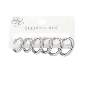 Senza Set of Men's Steel Hoop Earrings silver