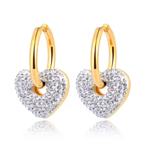 Γυναικεία σκουλαρίκια Καρδιές με Λευκές Πέτρες ατσάλι 316L χρυσό bode 02749