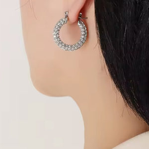 Women's earrings Hoop with white stones steel 316 silver