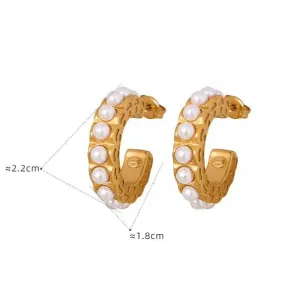 Women's earrings Hoop with white pearls steel 316 gold