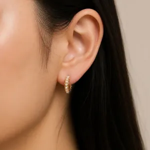 Women's earrings Hoop with white pearls steel 316 gold