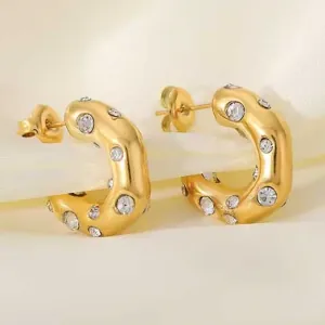 Women's earrings Hoop with white stones steel 316 gold