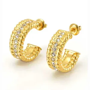 Women's earrings Hoop with white stones steel 316 gold