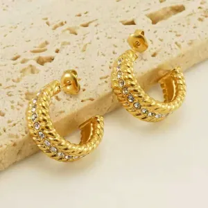 Women's earrings Hoop with white stones steel 316 gold