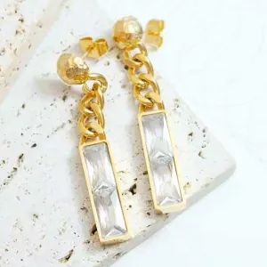 Women's long earrings with White Stone steel 316L gold bode 02765